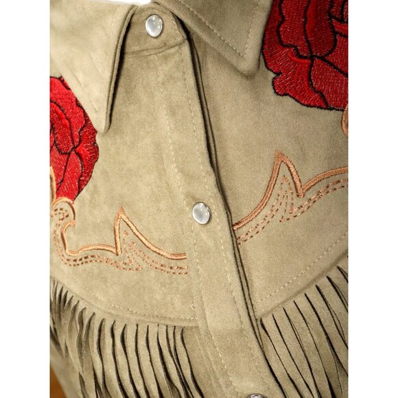 RODEO QUINCY Western Pearl Snap Shirt Embroidery Roses Fringe Women’s Sz 2XL - Picture 3 of 10